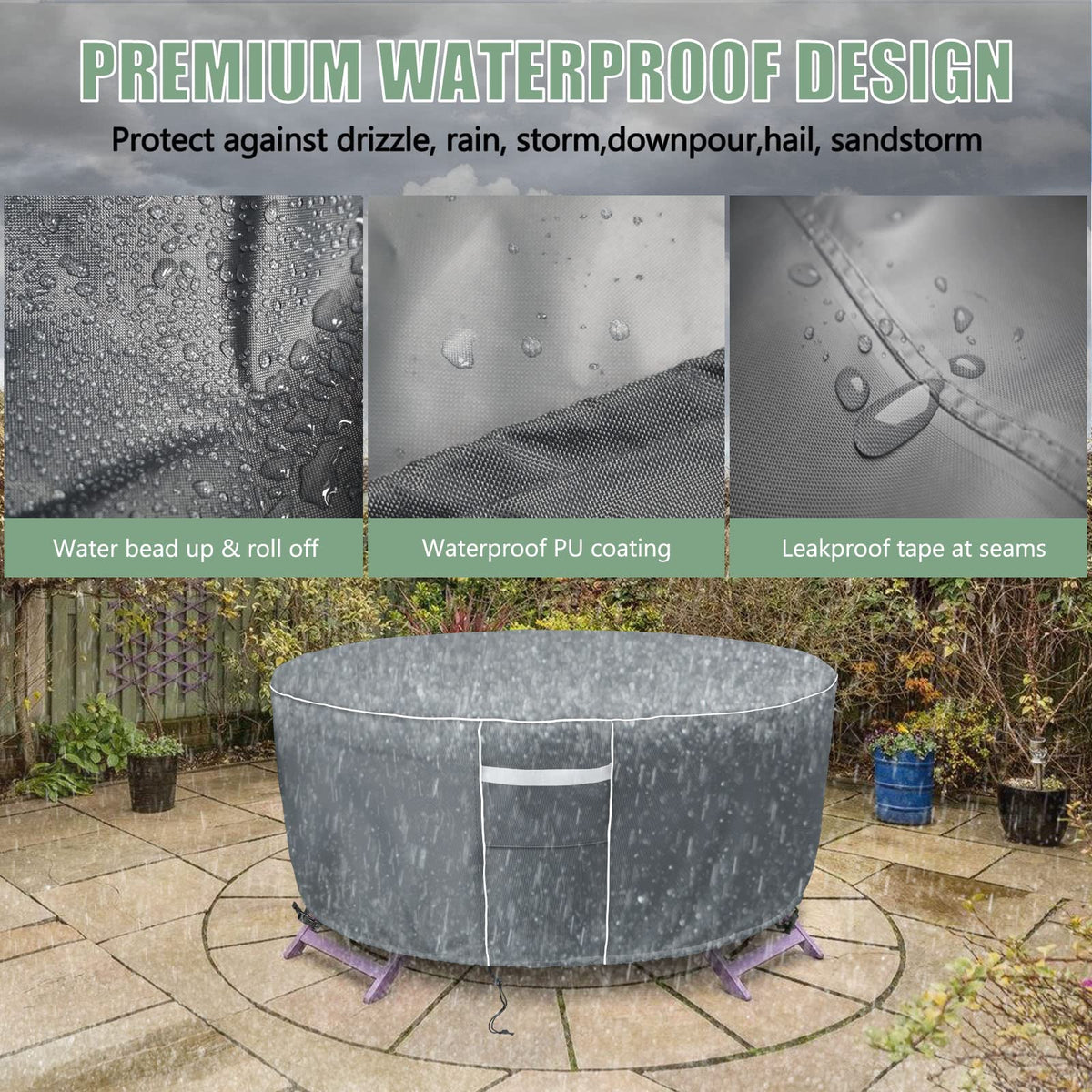 Gasadar wind vents and straps secure the round cover