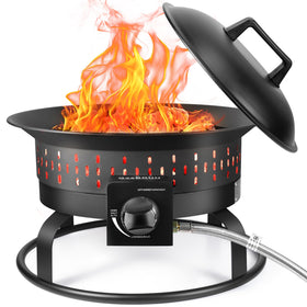 GasBRUH 19in fire pit with cover highlights weatherproof durability and protection.