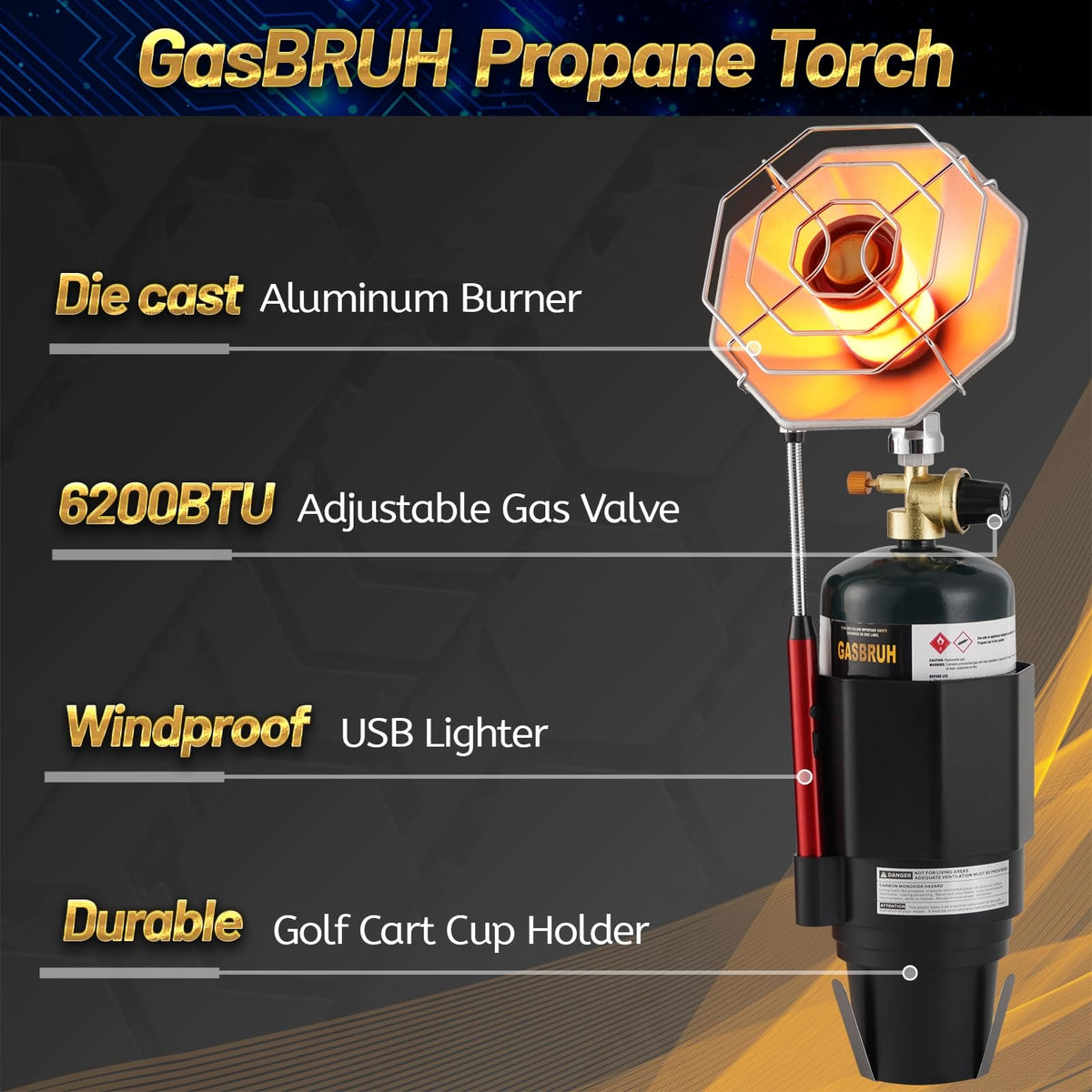 GasBRUH propane heater with electronic ignition for fast outdoor startups.