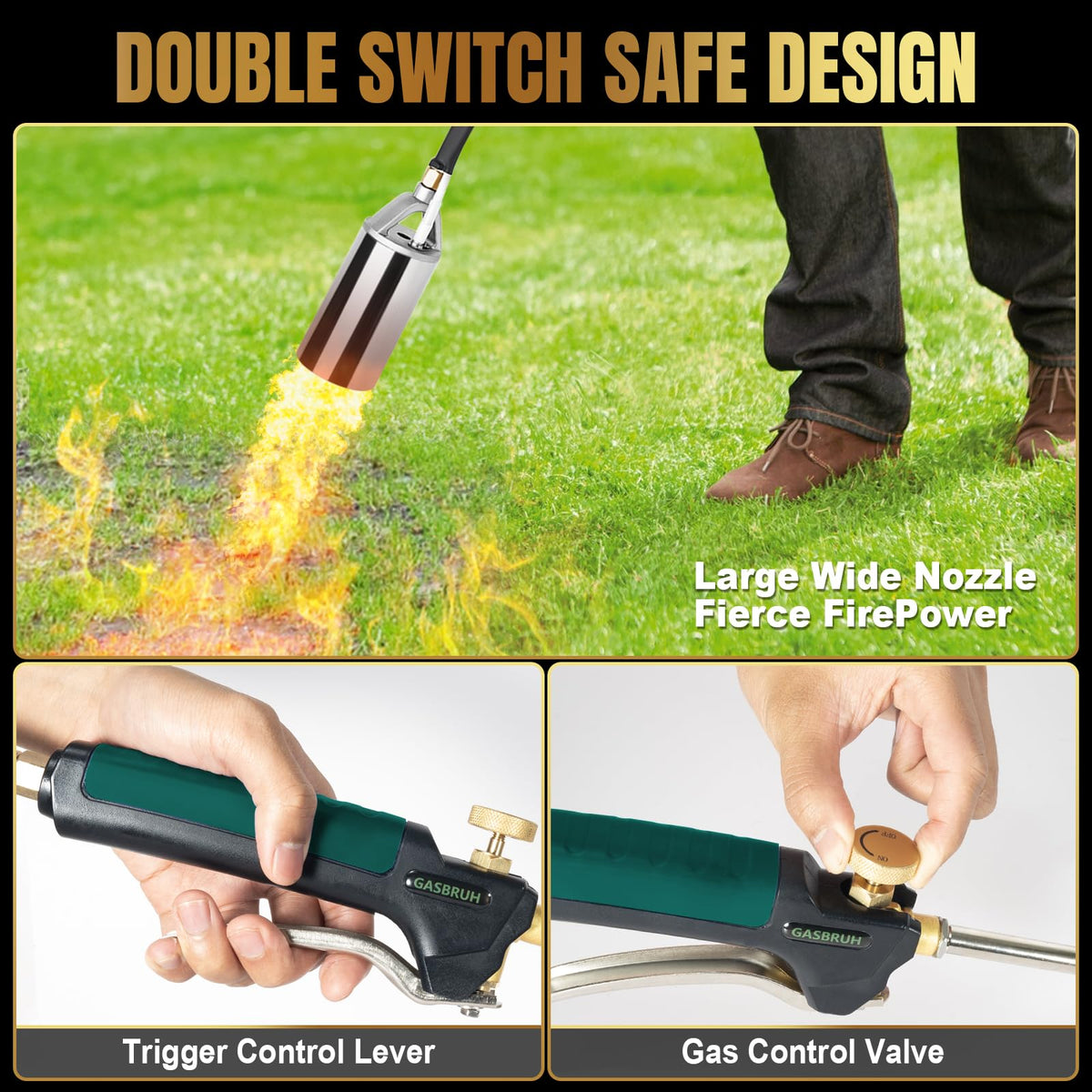 GasBRUH ignition piezo for easy, one-handed flame start.