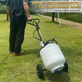 GasBRUH sturdy steel dolly supports 20 lb cylinders reliably during movement.