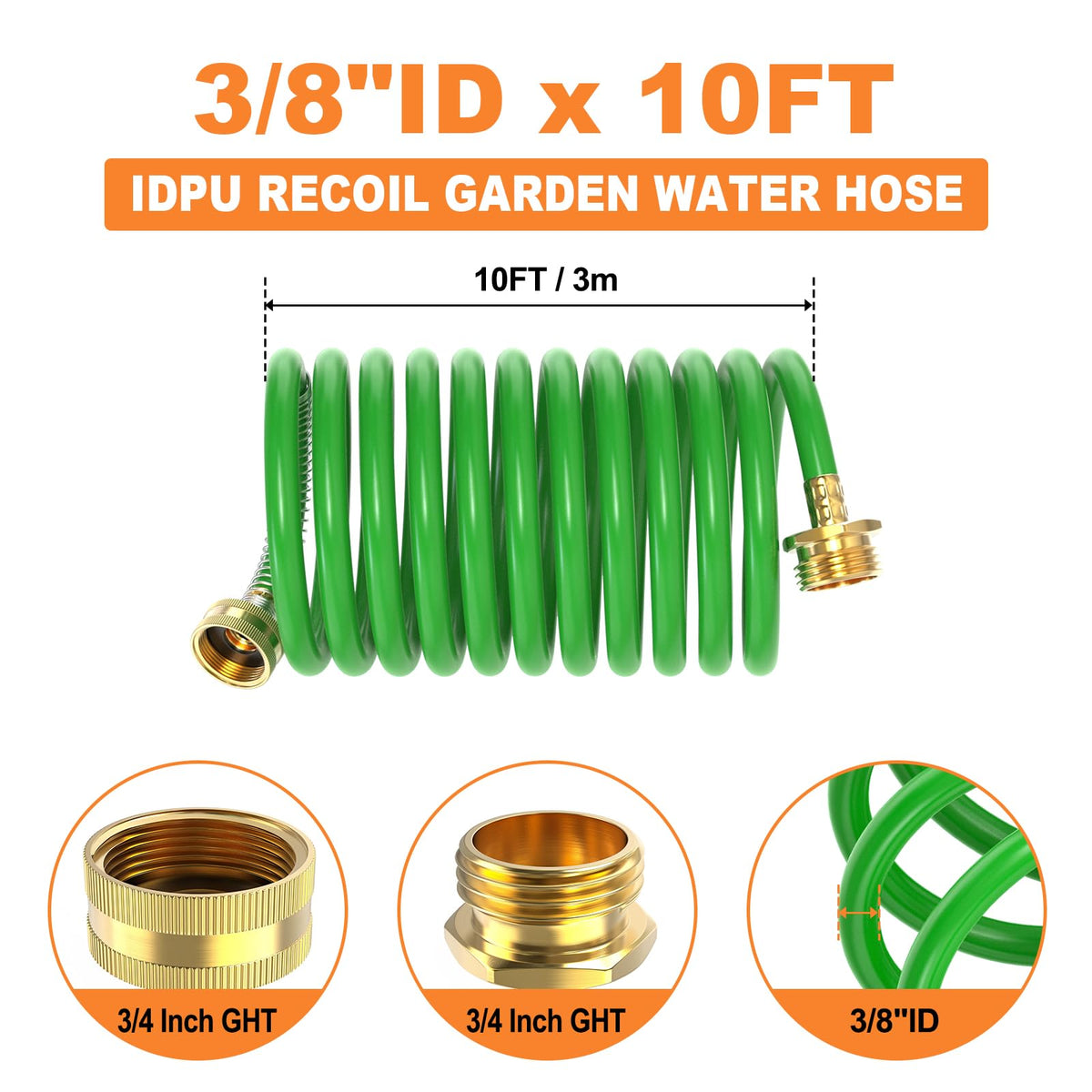 GASHER PU recoil hose shows flexible PU material and connectors for durability.