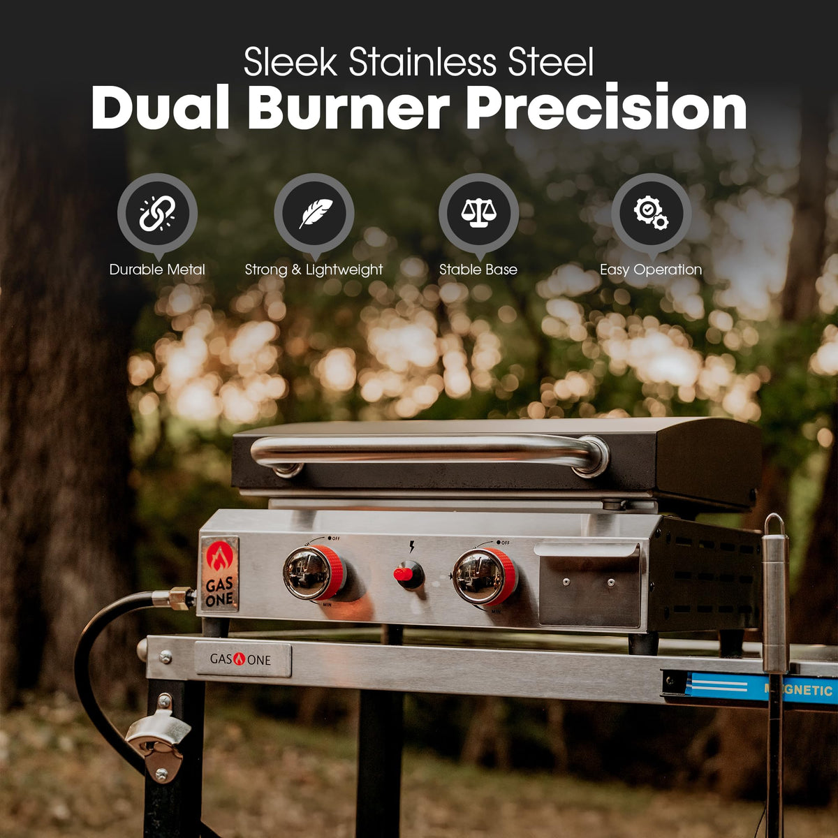 Gas One auto ignition system for quick starts during outdoor meals