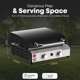 Gas One pre-season griddle surface aiding flavor and easy seasoning