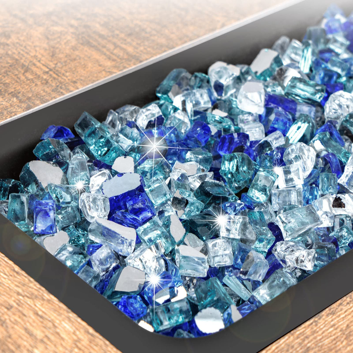 GasPro fire glass Caribbean blue half-inch adds colorful glow to flames