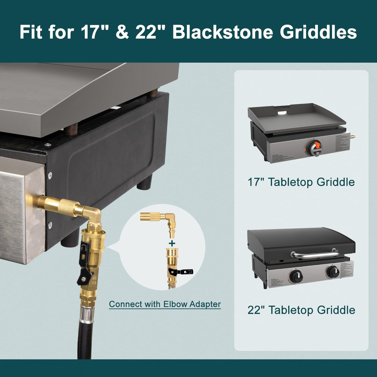 GASPRO 90-degree elbow adapter enables tidy, leak-free RV connections for Blackstone griddles.