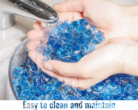 GasPro blue fire glass covers the fire pit floor to conceal pipes effectively.