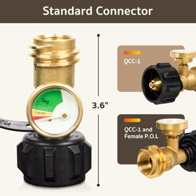 GASPRO brass construction gauge highlights durability and heat resistance.