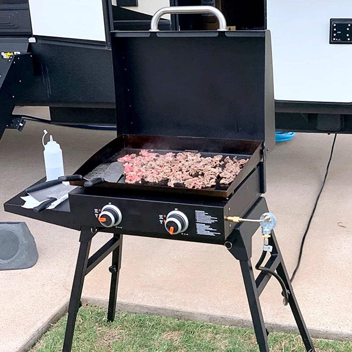 GasPro campsite setup showing tail reach away from RV.