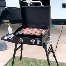 GasPro campsite setup showing tail reach away from RV.