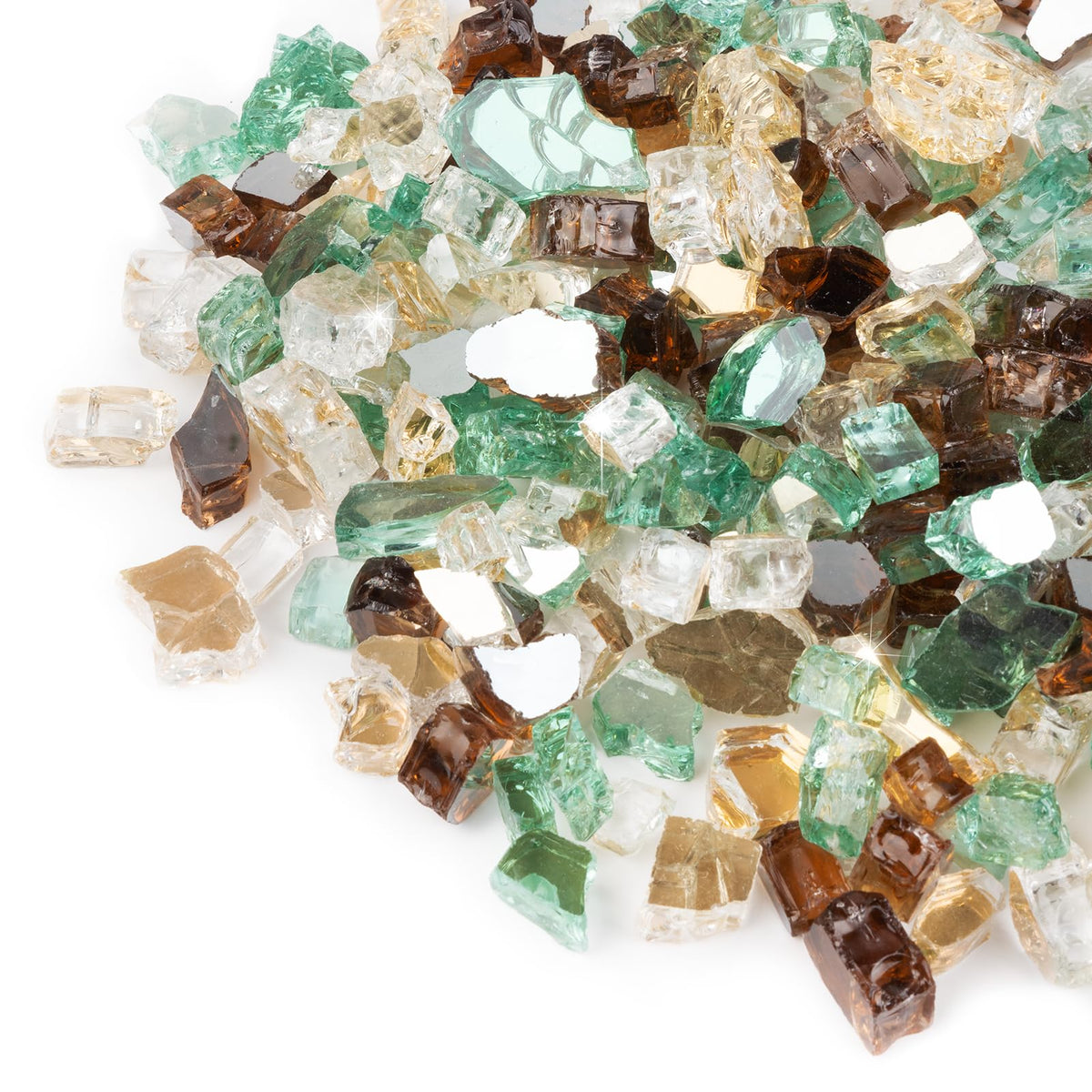 GASPRO 10 lb fire glass in gold copper green enhances glow and ambiance.