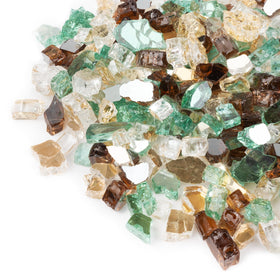 GASPRO fire glass half-inch gold copper green collection sparkles to enhance fire pit ambience.