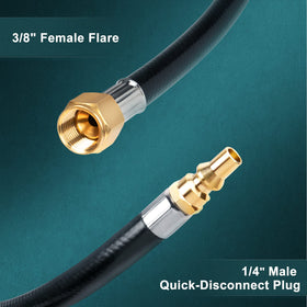 GasPro flexible brass quick-connect hose demonstrates kink-resistant design for RV setups.