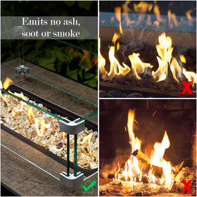 GASPRO gold fire glass mirrors shimmer under daylight and night flames.