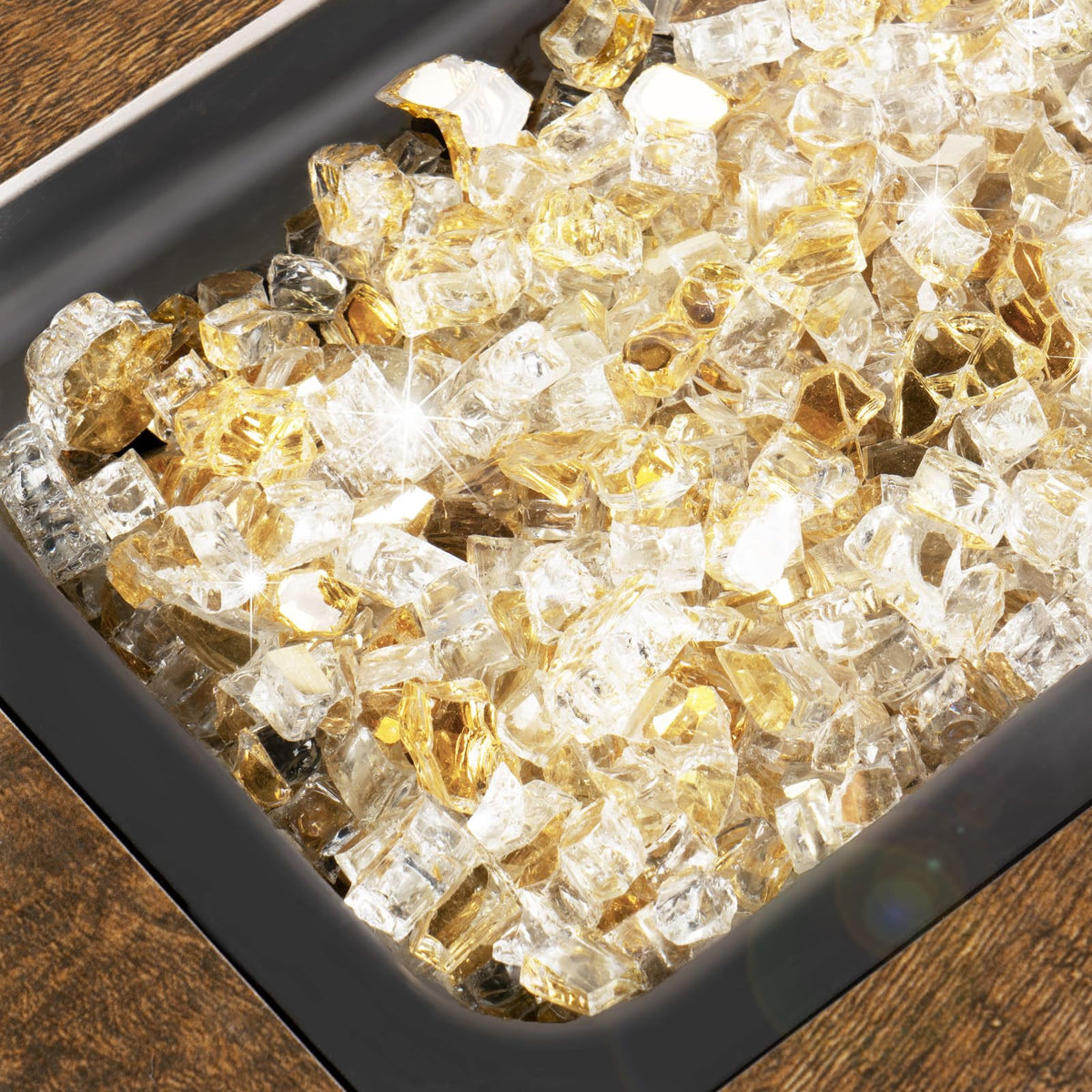 GASPRO gold fire glass sparkling glow creates a captivating flame centerpiece.