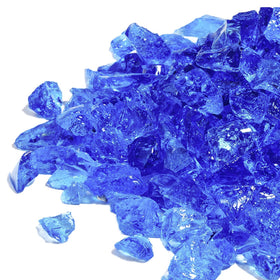 GASPRO Ocean Blue fire glass close-up showing shimmering half-inch pieces for a chic fire pit