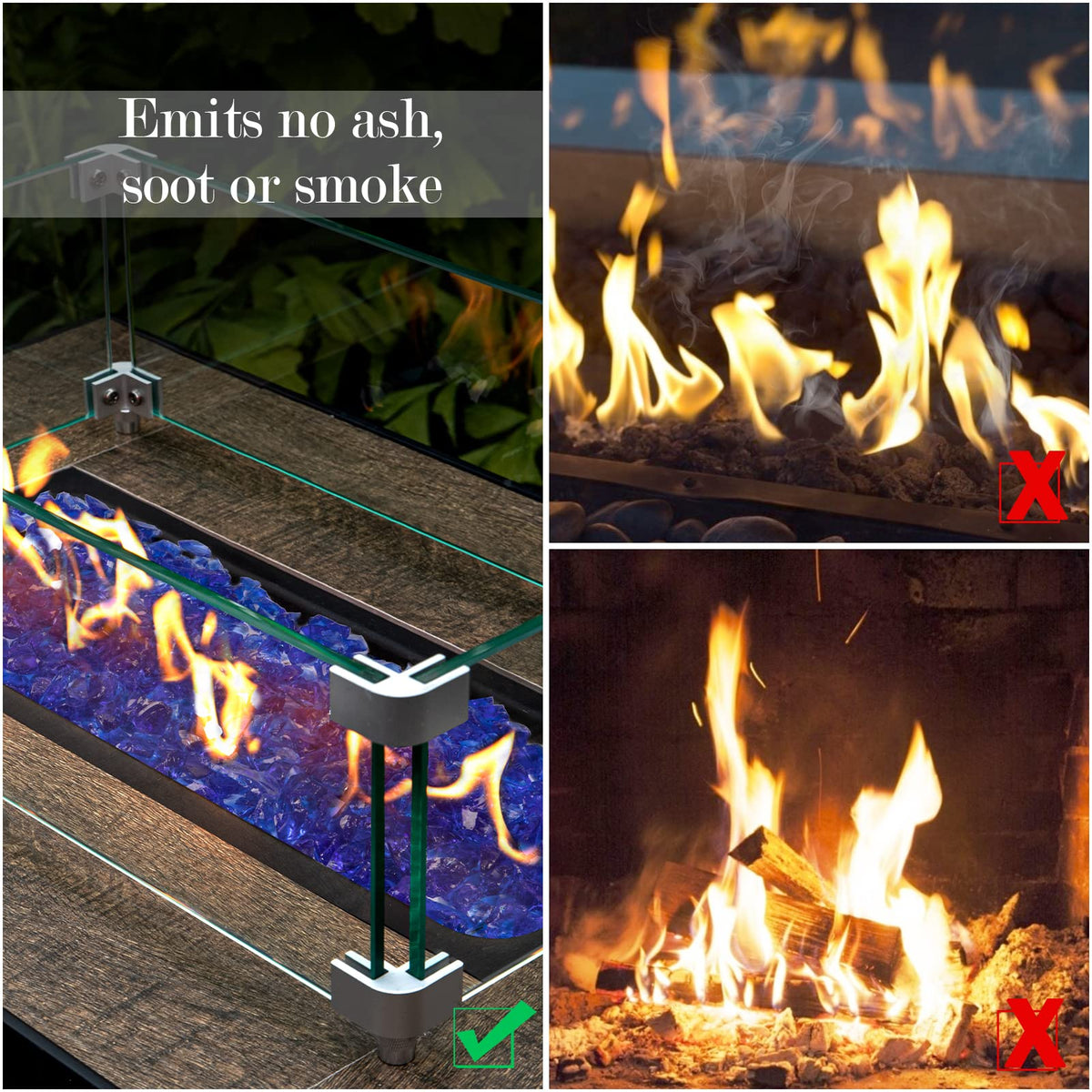 GASPRO Ocean Blue fire glass set replacing dull lava rocks for a refreshed look