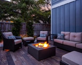 GasPro Pacific Blue fire glass setup demonstrates a premium glow in a pit.