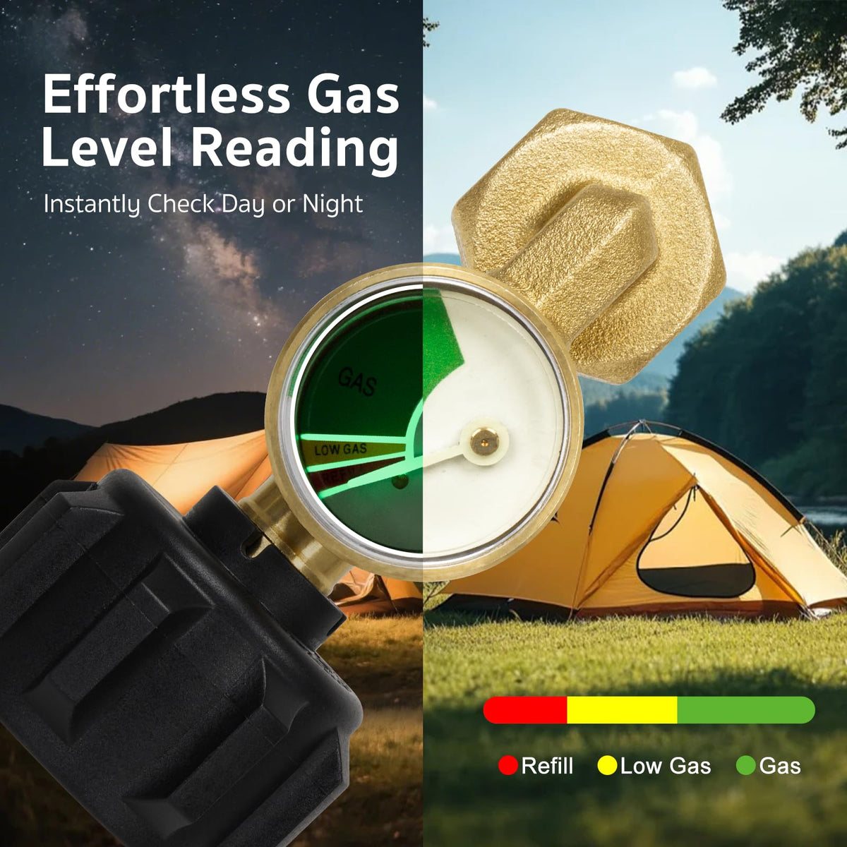 GASPRO refill adapter connects securely to gas tanks for steady propane transfer.