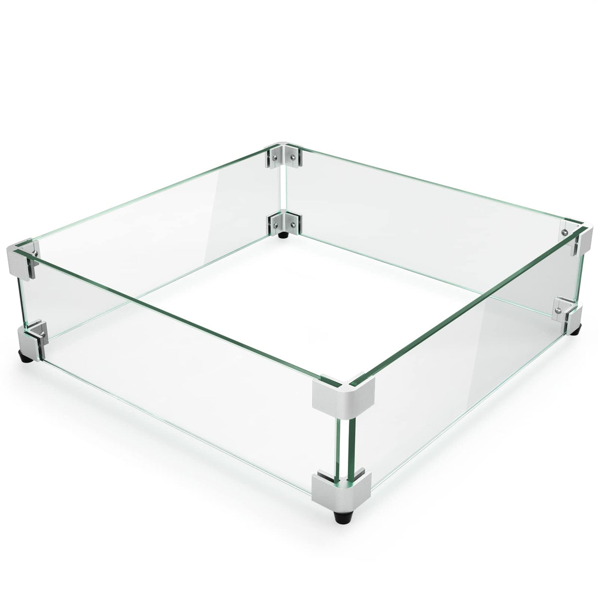GasPRO wind guard square for fire pit, front view, blocks wind and keeps flames centered.