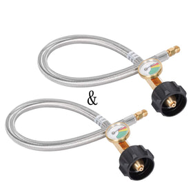 GasSaf 18 inch RV propane hose with gauge showing remaining fuel level