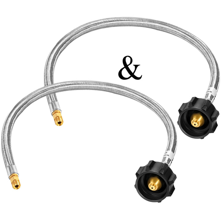 GasSaf 24 inch RV propane hose ready for secure regulator connections during camping