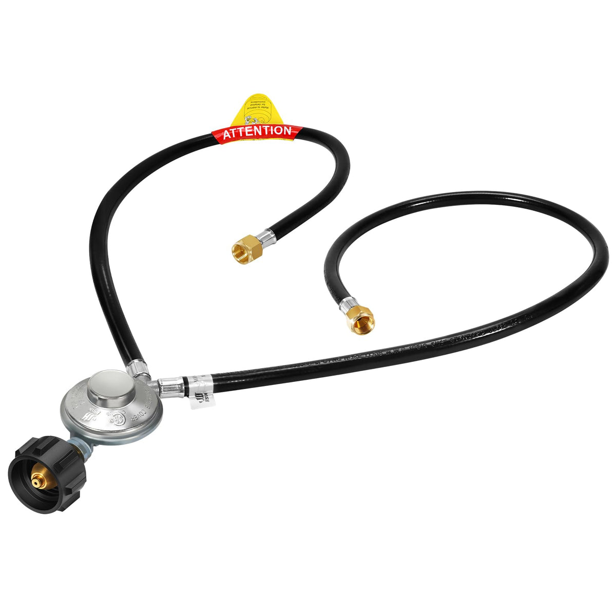 GasSaf 3ft Y-splitter regulator hose enabling dual-appliance use from one propane tank.