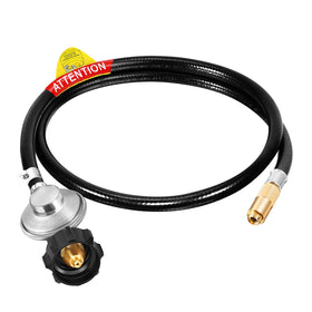 GasSaf 4ft propane regulator hose connected to a Blackstone grill for easy outdoor cooking.