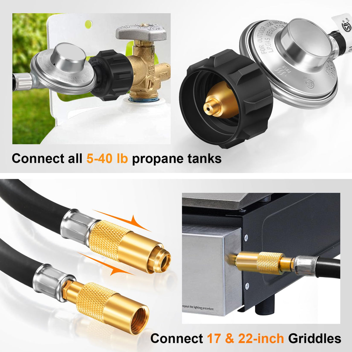GasSaf connects directly to 5-40 lb tanks for longer cooking sessions.