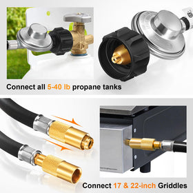 GasSaf connects directly to 5-40 lb tanks for longer cooking sessions.