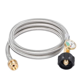 GasSaf 5FT propane hose with gauge showing fuel level at a glance for safe grilling.