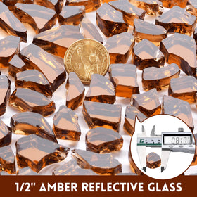 GasSaf amber reflective fire glass for indoor and outdoor fireplaces.