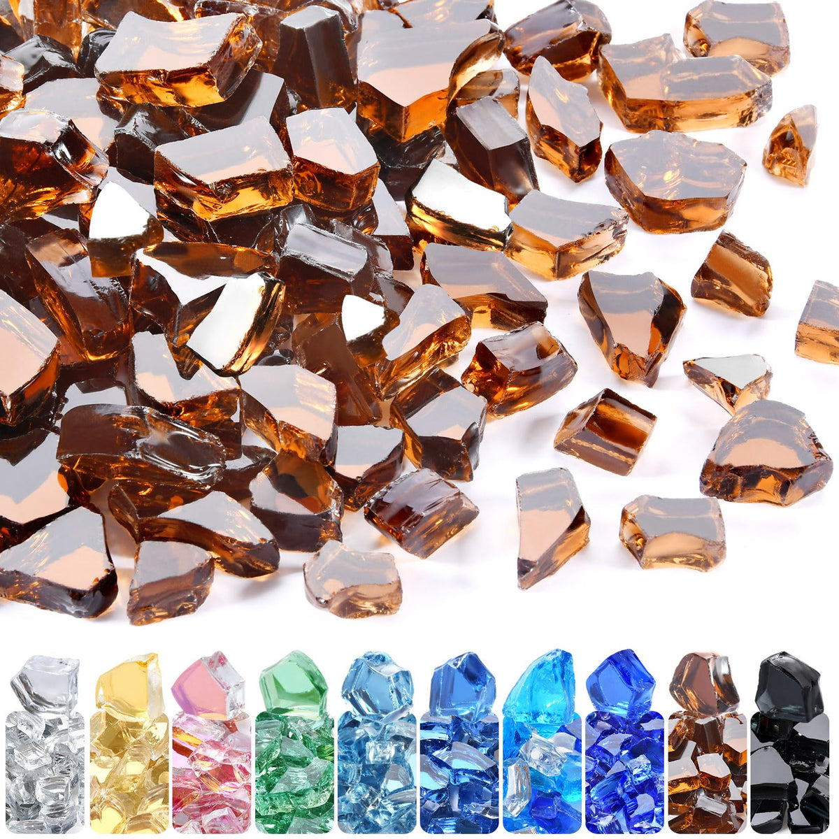 GasSaf amber reflective fire glass 10lb for fire pits and fireplaces.