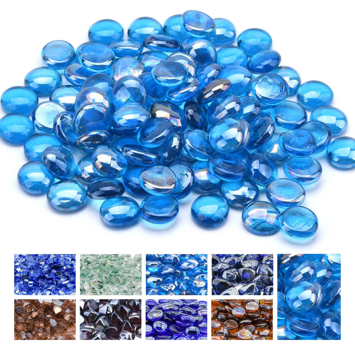 GasSaf Blue Fire Glass Beads Caribbean Blue Luster for vibrant fire pit display.