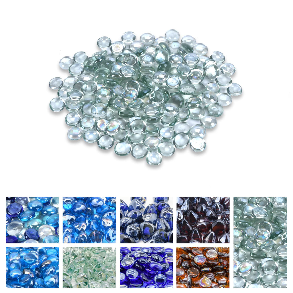 GasSaf clear fire glass beads, three-quarter-inch, enhance flame shimmer in fire pits.