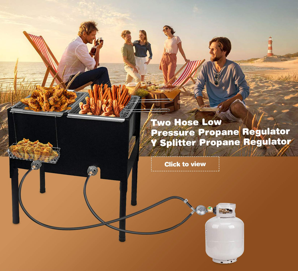 GasSaf durable regulator assembly ready for rugged outdoor cooking setups.