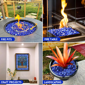 GasSaf indoor crystal cobalt blue glass enhances fireplaces with a jewel-like glow