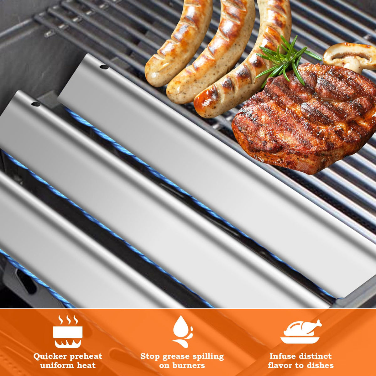 GasSaf 15-3inch stainless flavorizer bar replacement for Weber grill