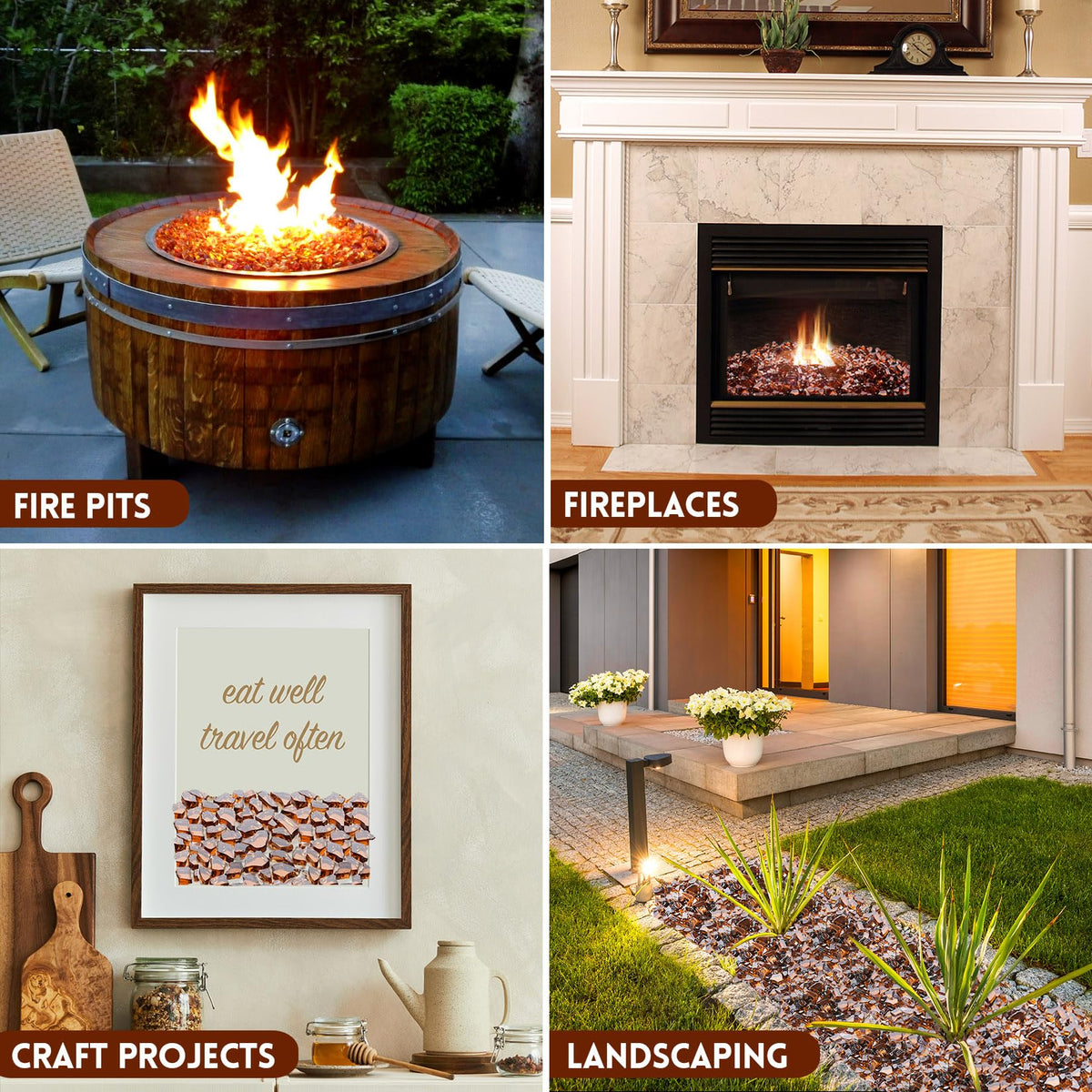 GasSaf half-inch amber reflective fire glass provides uniform sparkle.
