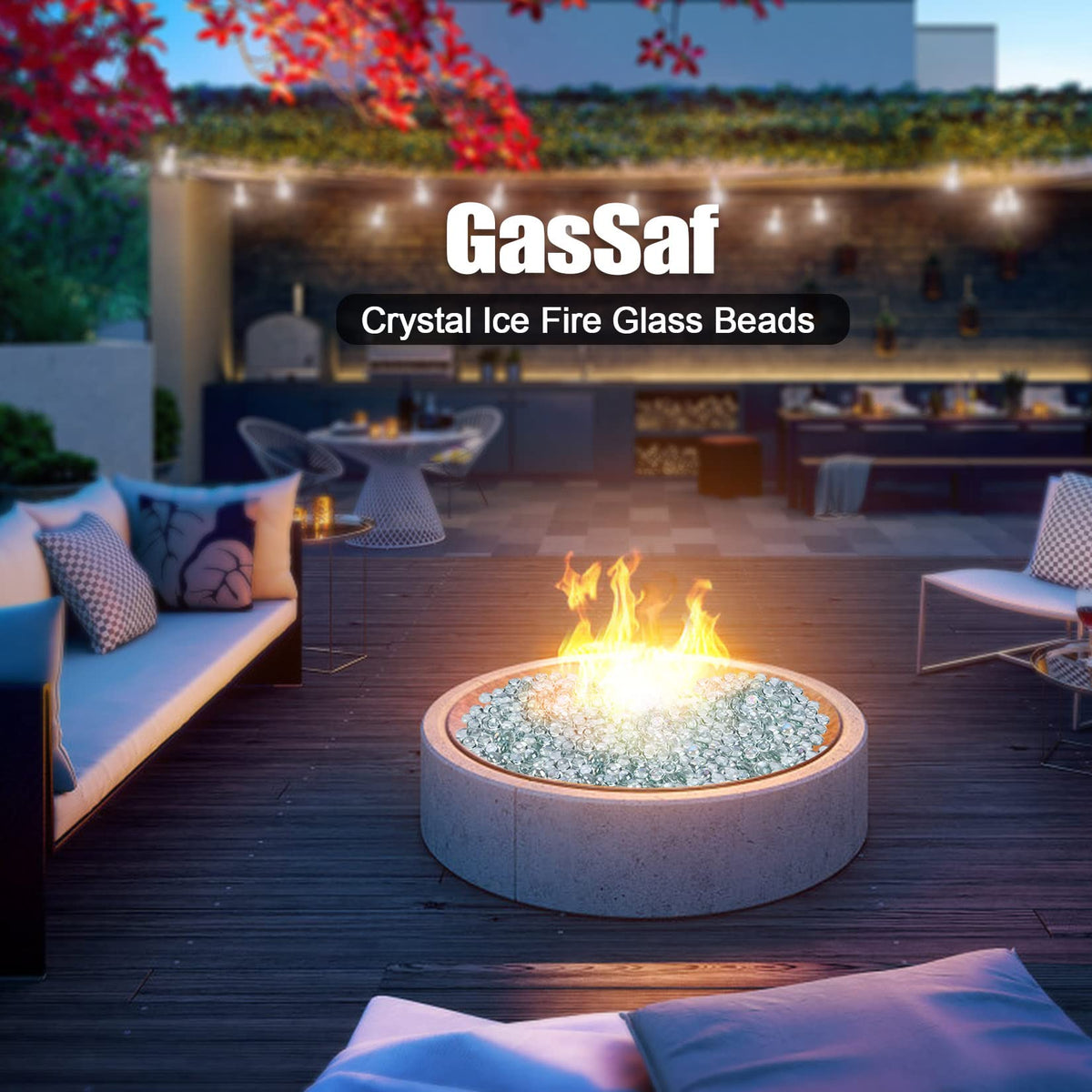 GasSaf indoor-outdoor decor fire glass for versatile styling and ambiance.