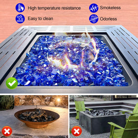 GasSaf outdoor fire bowl cobalt blue glass adds durable color and warm glow