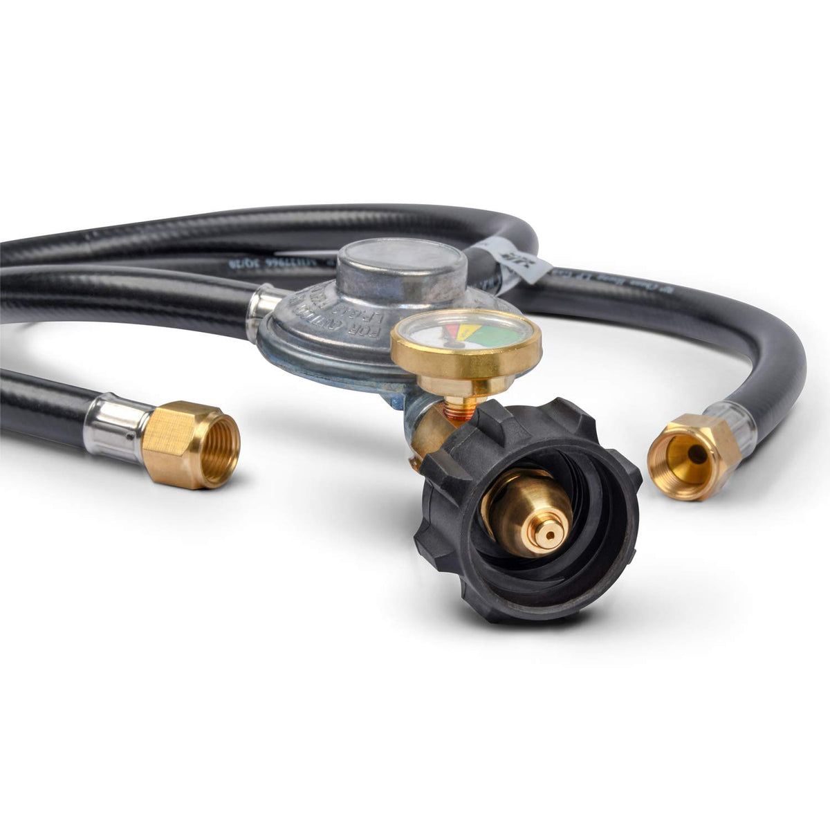 GasSaf low-pressure regulator accepts QCC1 5-40 lb tanks for broad grill compatibility.