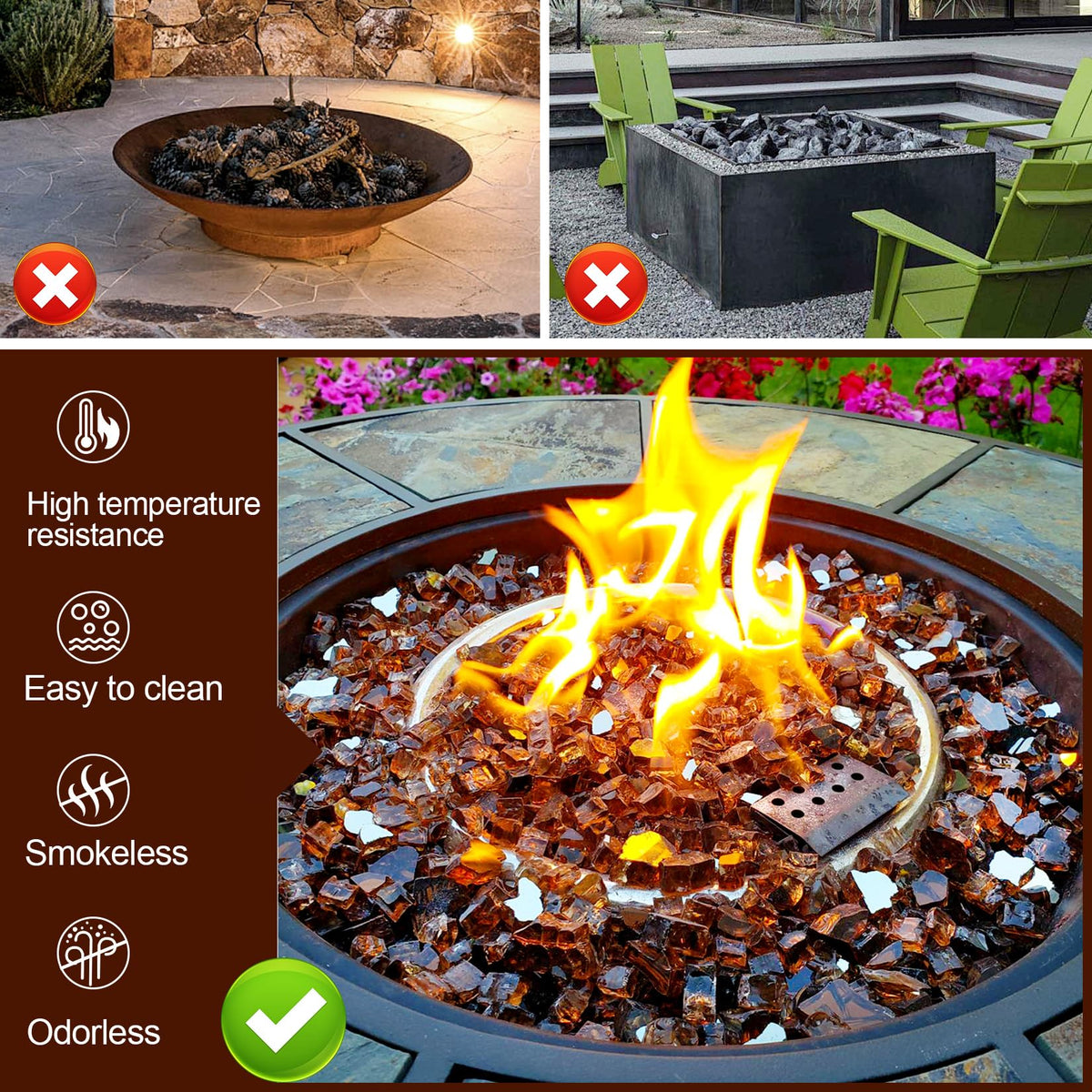 GasSaf tempered amber fire glass drops ensure consistent color.