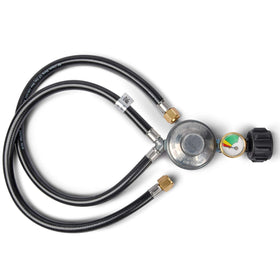 GasSaf two-hose Y-splitter propane regulator for dual appliances with reliable low-pressure control.