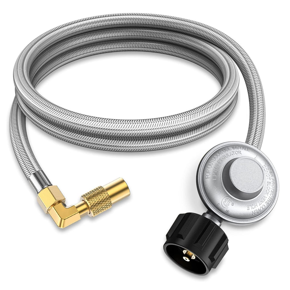 GasXpert 5ft braided propane hose with regulator for safe outdoor grilling