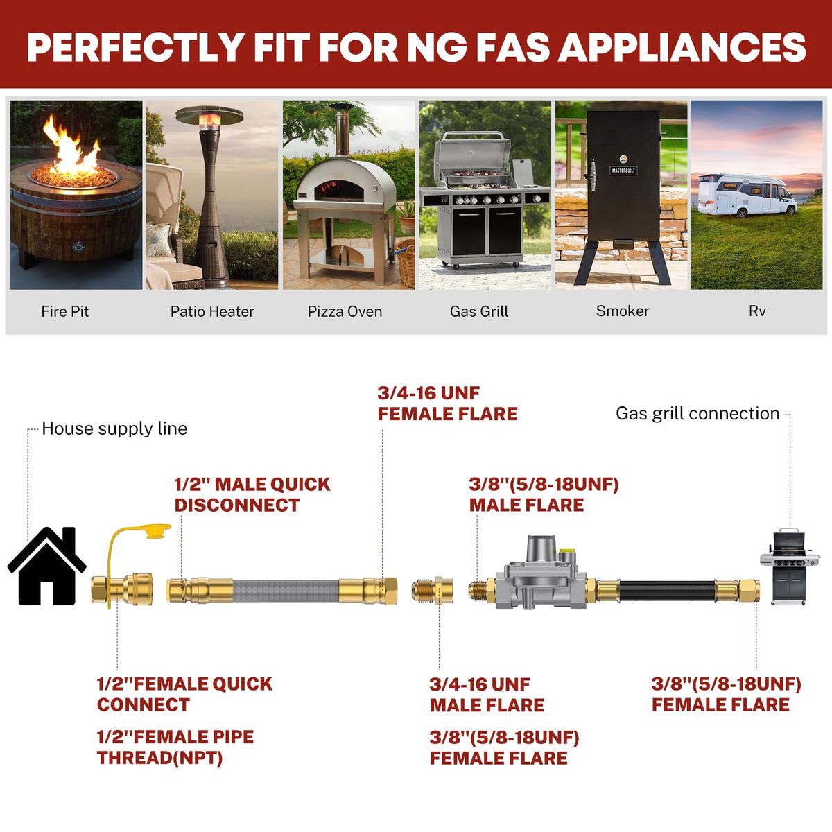 GasXpert brass adapter 38f-12m flare for flexible installation