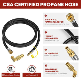 GasXpert RV propane hose 7ft connection for safe appliances hookup on the go.
