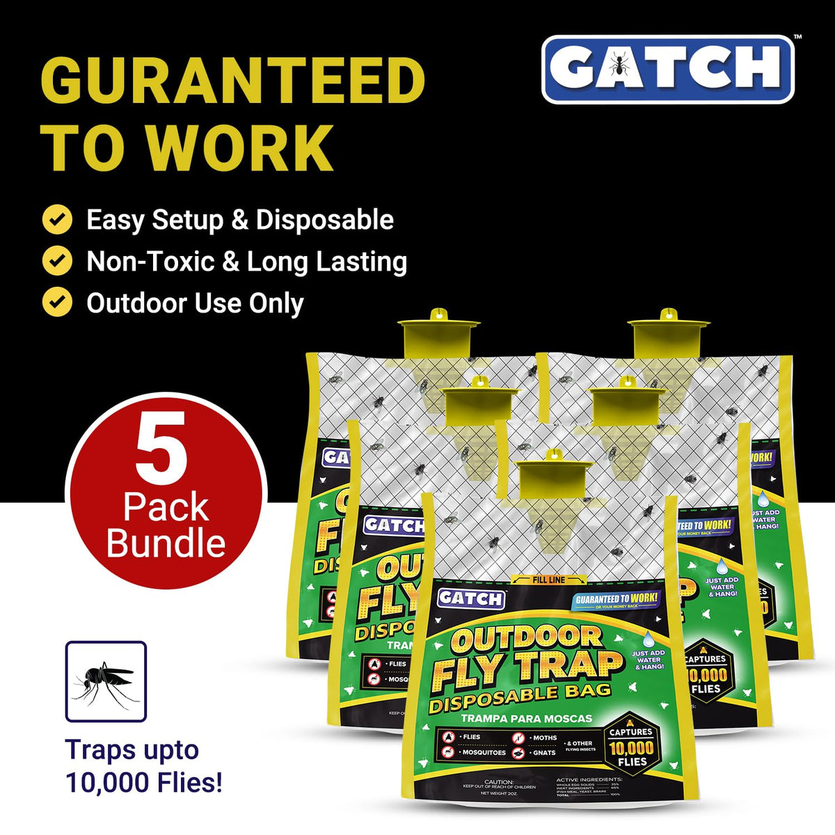 GATCH bag captures up to 50,000 flies and mosquitos.