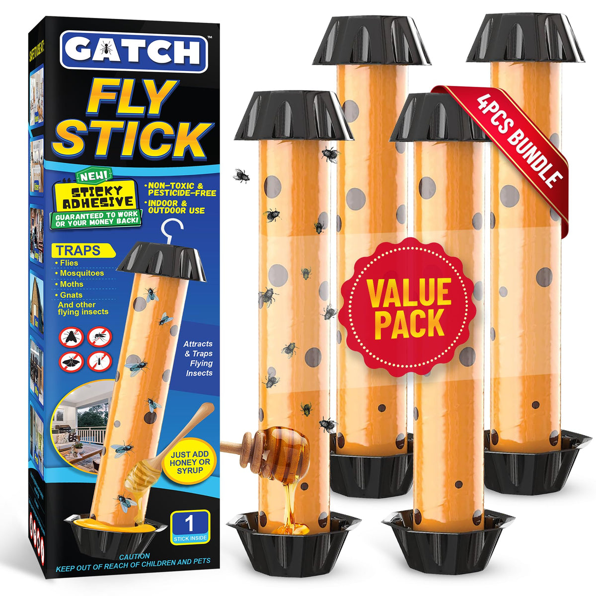 GATCH Fruit Fly Trap 4pk ready-to-use indoor solution traps flies efficiently.