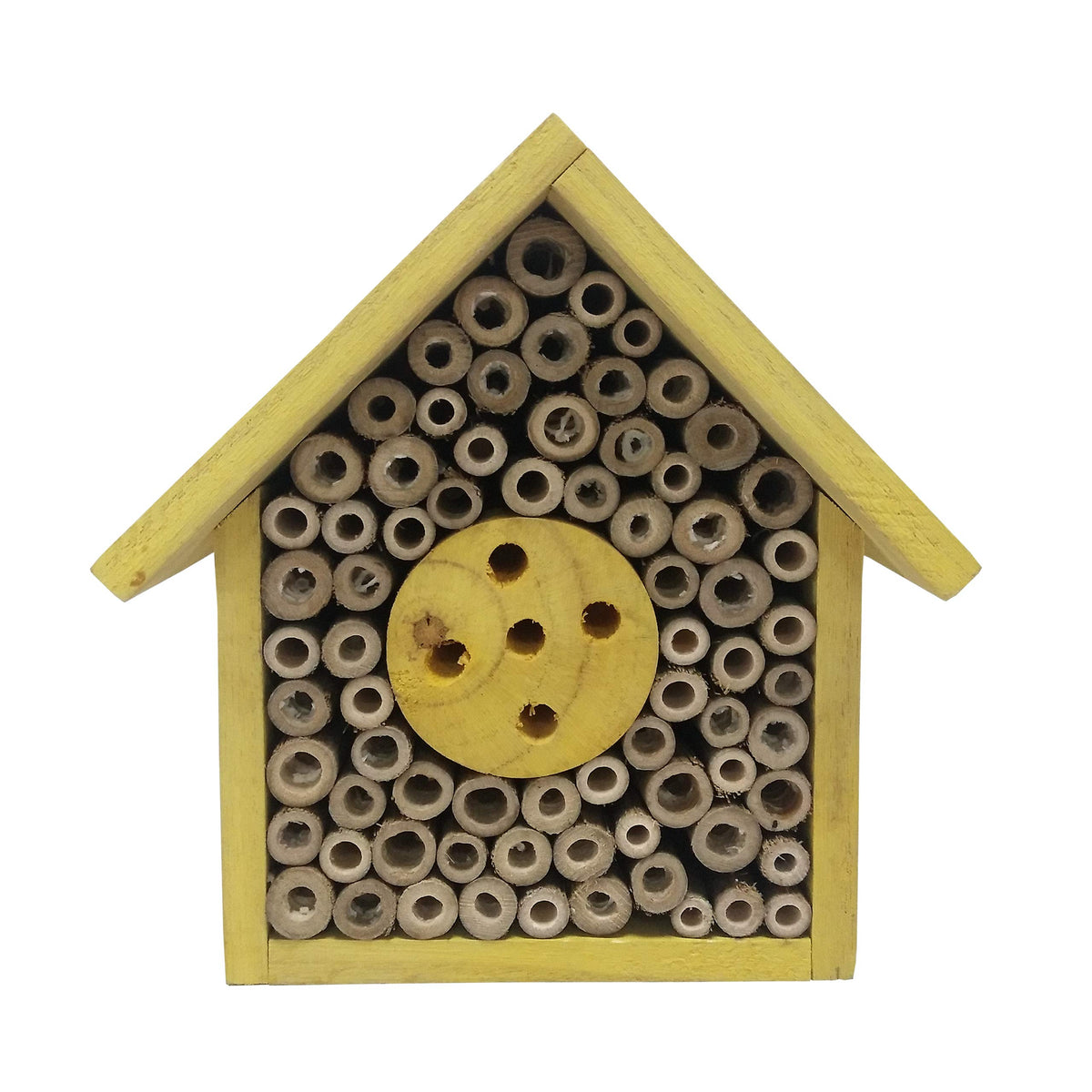 Gate 35 eco-friendly bee house mounted in garden space near plants